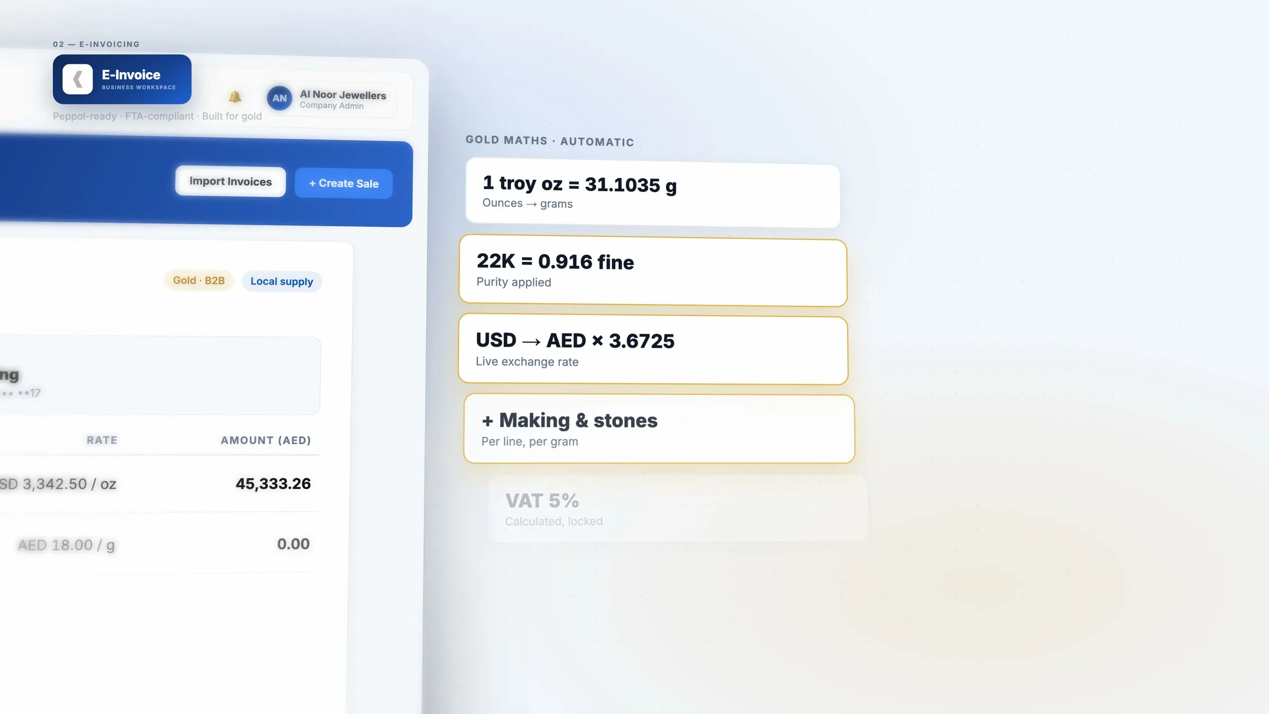 Building a tax invoice for a 22K gold necklace in E-Invoice